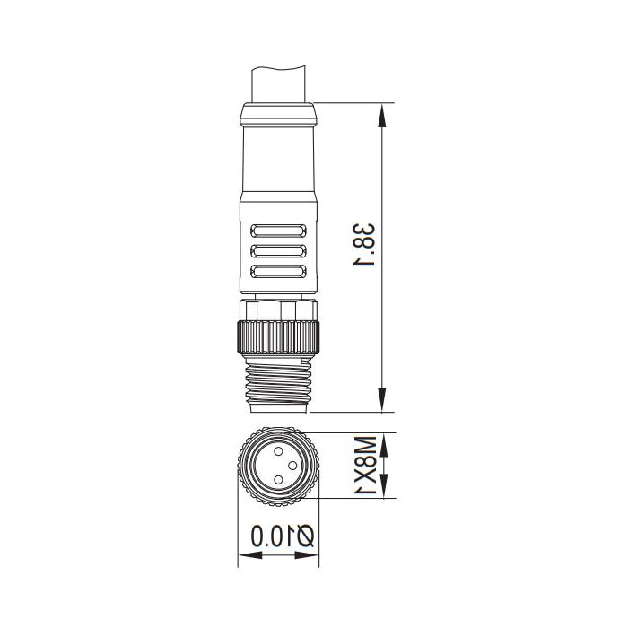 M8 3Pin、公头直型、单端预铸PVC非柔性电缆、灰色护套、63S003-XXX