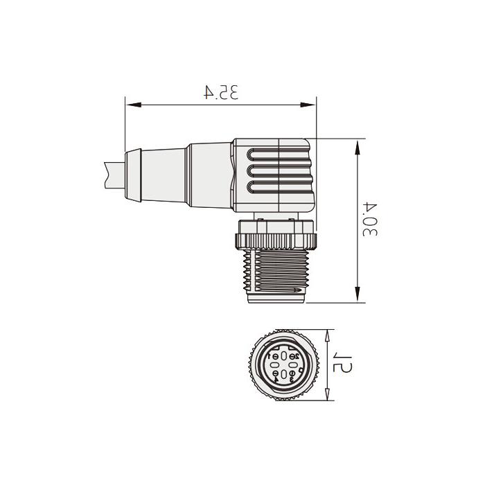 M12 4Pin D-coded、公头90°、单端预铸PUR柔性电缆、带屏蔽、黄色护套、0C4532-XXX