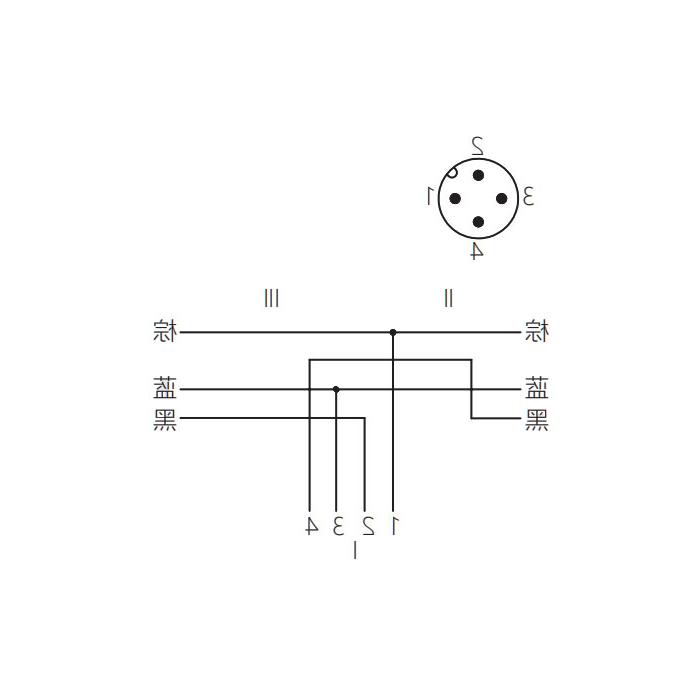 M12 4Pin公头/2x自由端、Y型预铸PUR拖链电缆、黑色护套、64SY01-XXX